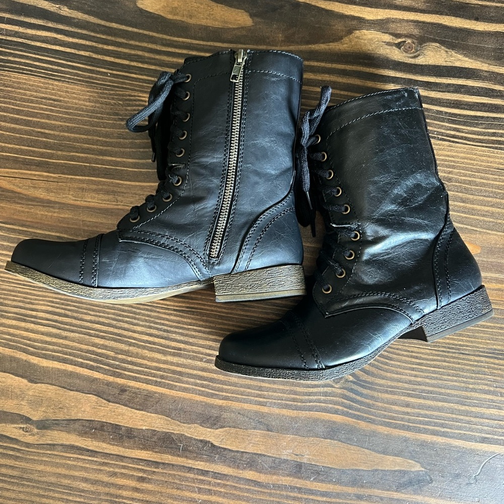 Madden Girl Black Combat Moto Boots with Side Zipper